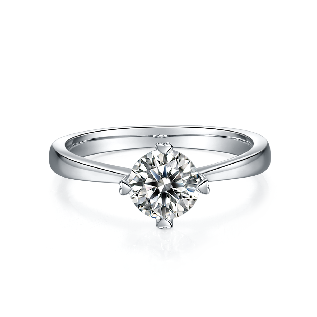 Straight arm classic four claw S925 silver plated platinum Moissanite women's ring 1 carat D-grade